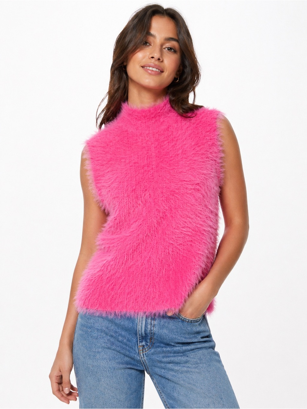 Jessica Simpson Pink Fuzzy Sleeveless Sweater Vest Size M